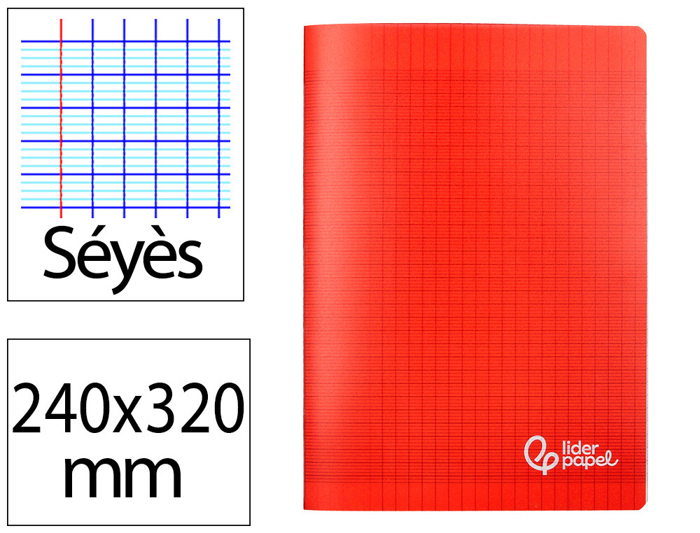 CAHIER PIQURE LIDERPAPEL COUVERTURE PP 240X320MM 96P   SEYES COLORIS ROUGE