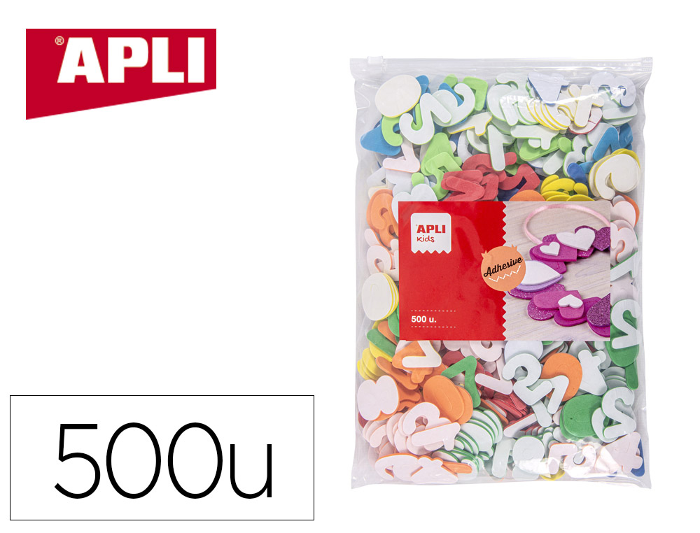 CHIFFRES APLI KIDS MOUSSE EVA ADHESIVE HAUTEUR 35MM         EPAISSEUR 2MM COLORIS         ASSORTIS FORMAT MAXI SACHET