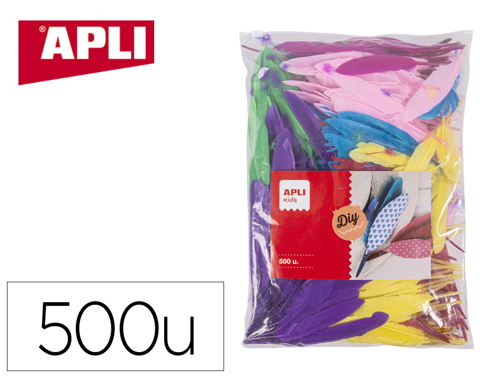 PLUMES D'OIES APLI KIDS DIFFERENTES DIMENSIONS DE 90  A 140MM 6 COLORIS ASSORTIS    SACHET ZIP 500 UNITES