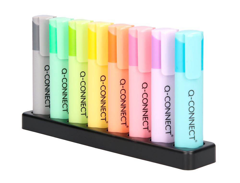 SURLIGNEUR Q-CONNECT FLUORESCENT PASTEL POINTE BISEAUTEE ETUI DE BUREAU 8 COLORIS ASSORTIS