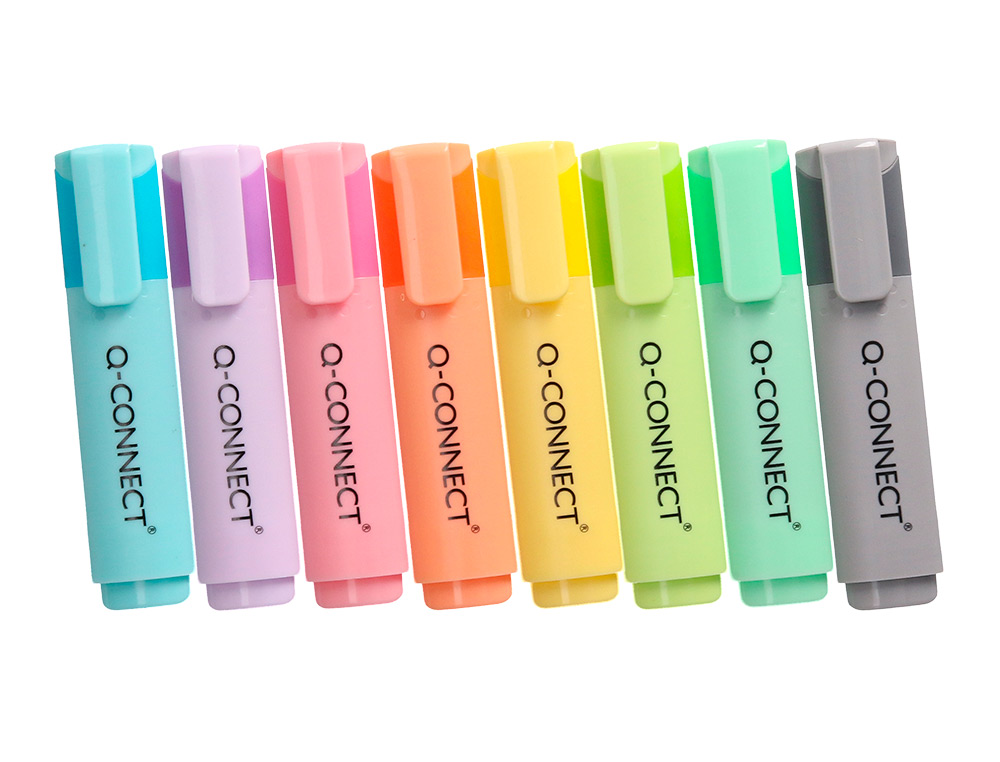 SURLIGNEUR Q-CONNECT FLUORESCENT PASTEL POINTE BISEAUTEE ETUI DE BUREAU 8 COLORIS ASSORTIS