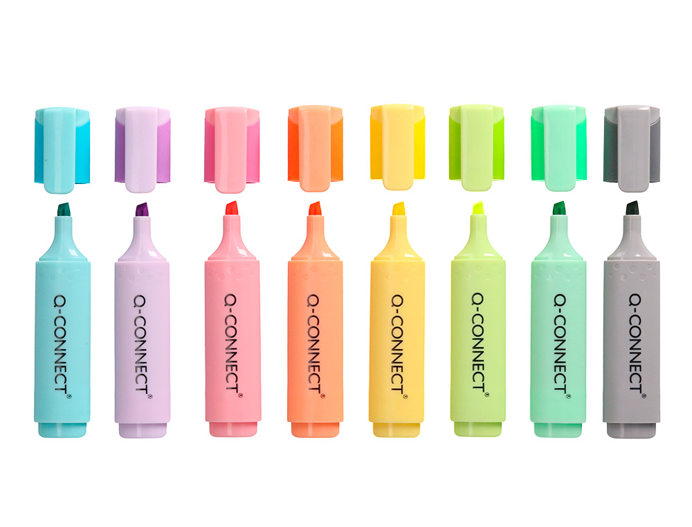 SURLIGNEUR Q-CONNECT FLUORESCENT PASTEL POINTE BISEAUTEE ETUI DE BUREAU 8 COLORIS ASSORTIS