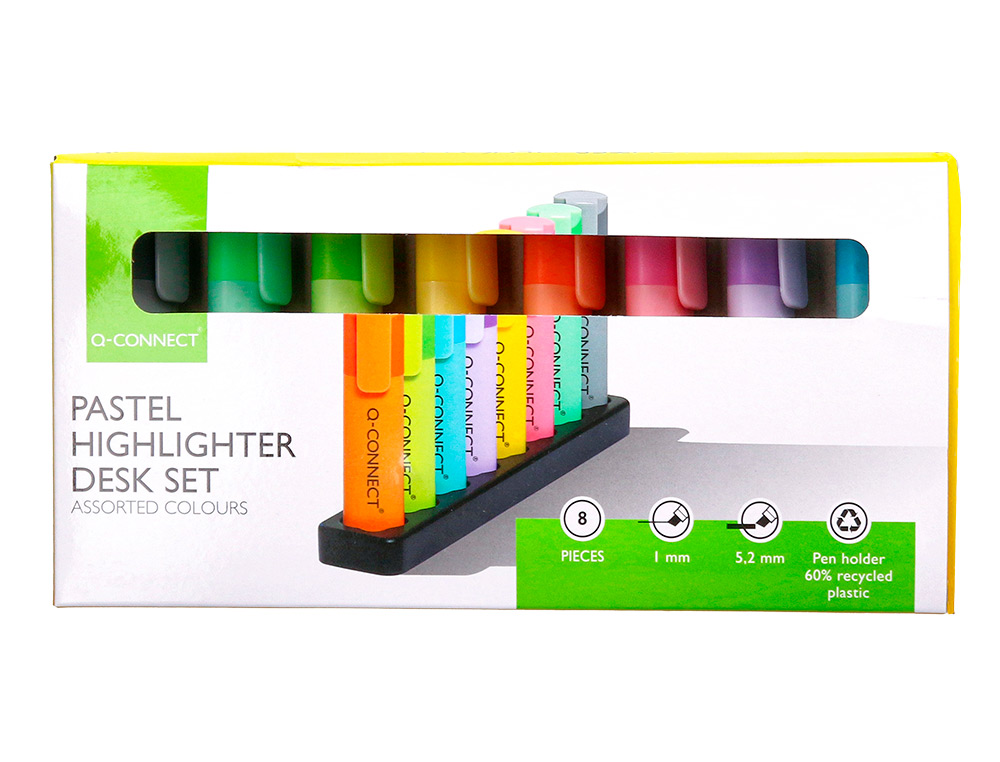 SURLIGNEUR Q-CONNECT FLUORESCENT PASTEL POINTE BISEAUTEE ETUI DE BUREAU 8 COLORIS ASSORTIS
