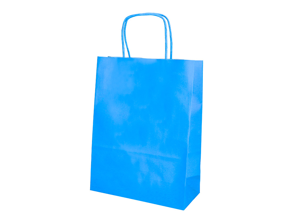 SAC PAPIER Q-CONNECT CELLULOSE M ANSE TORSADEE 270X370X12MM COLORIS BLEU CIEL