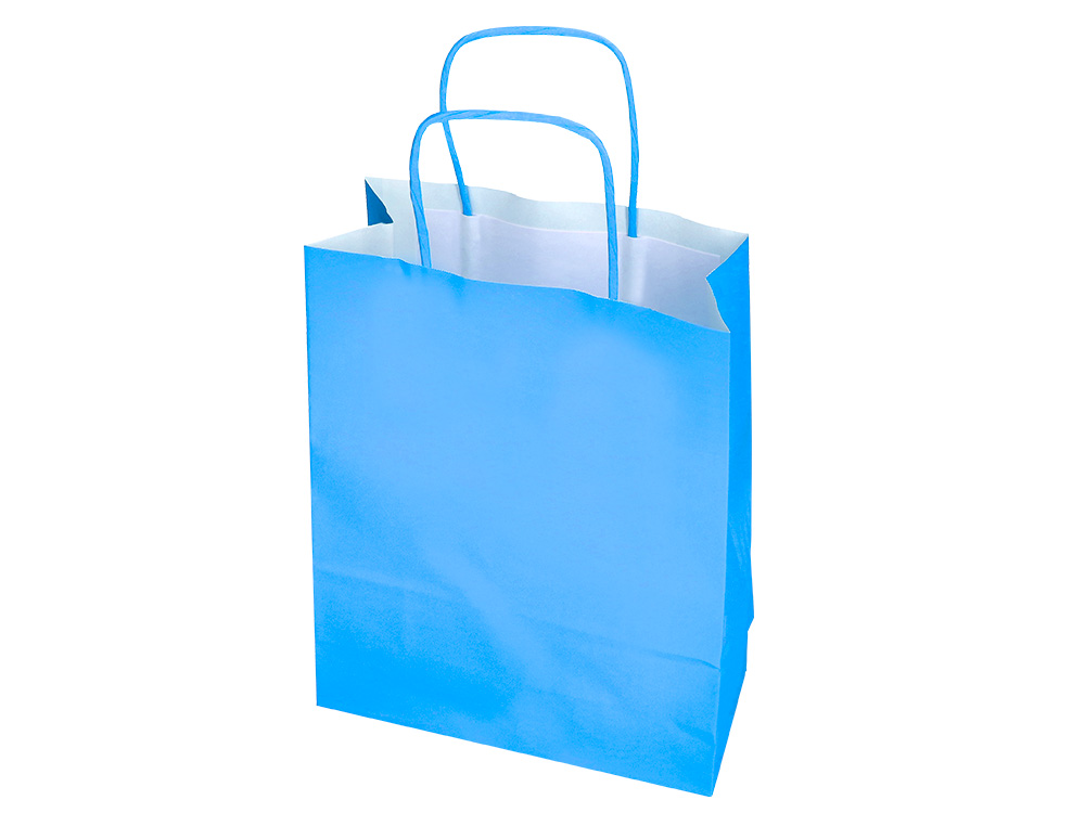 SAC PAPIER Q-CONNECT CELLULOSE M ANSE TORSADEE 270X370X12MM COLORIS BLEU CIEL
