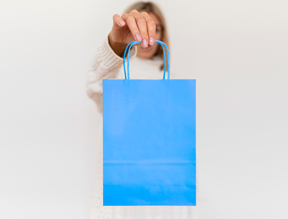 SAC PAPIER Q-CONNECT CELLULOSE M ANSE TORSADEE 270X370X12MM COLORIS BLEU CIEL