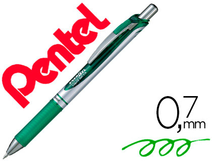 ROLLER PENTEL ENERGEL RTRACTABLE POINTE METAL MOYENNE 0.7MM RECHARGEABLE CLIP MTAL COLORIS VERT