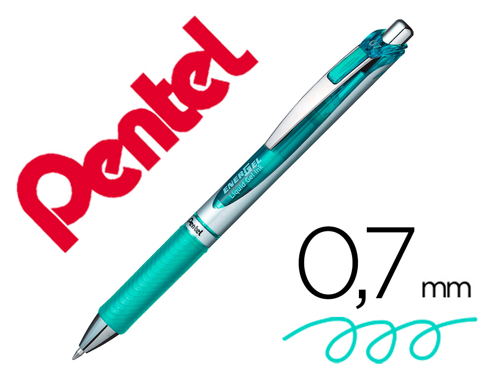 ROLLER PENTEL ENERGEL RETRACTABLE RECHARGEABLE      POINTE METAL FINE 0,7MM CLIP  METAL COLORIS TURQUOISE