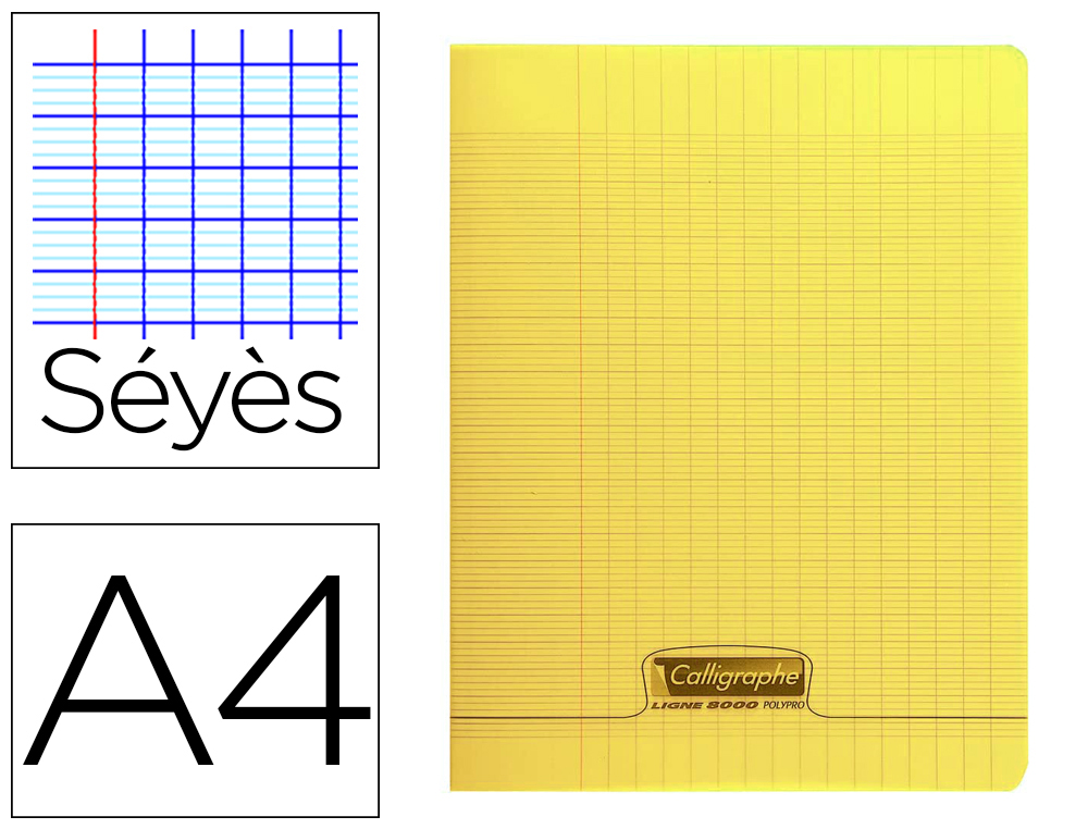 CAHIER PIQU CLAIREFONTAINE COUVERTURE POLYPROPYLNE TRANSPARENTE A4 21X29,7CM 96 PAGES 90G SYS COLORIS JAUNE