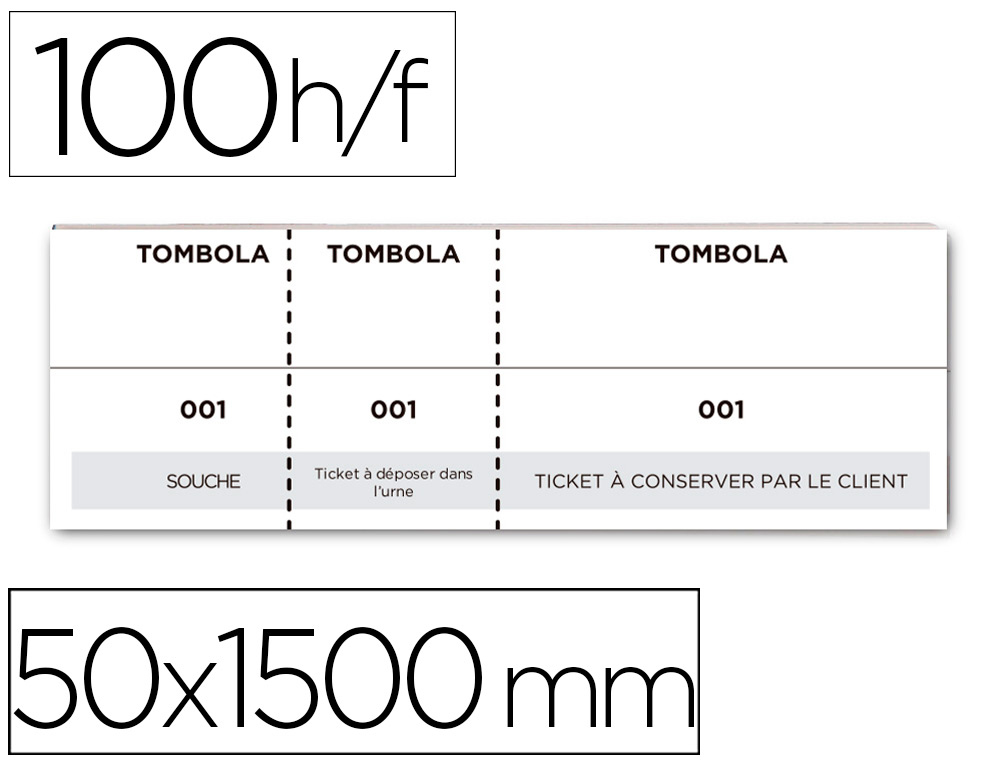 BLOC TOMBOLA PIQU LIDERPAPEL 3 TICKETS 2 DTACHABLES 100 FEUILLES 50X150MM