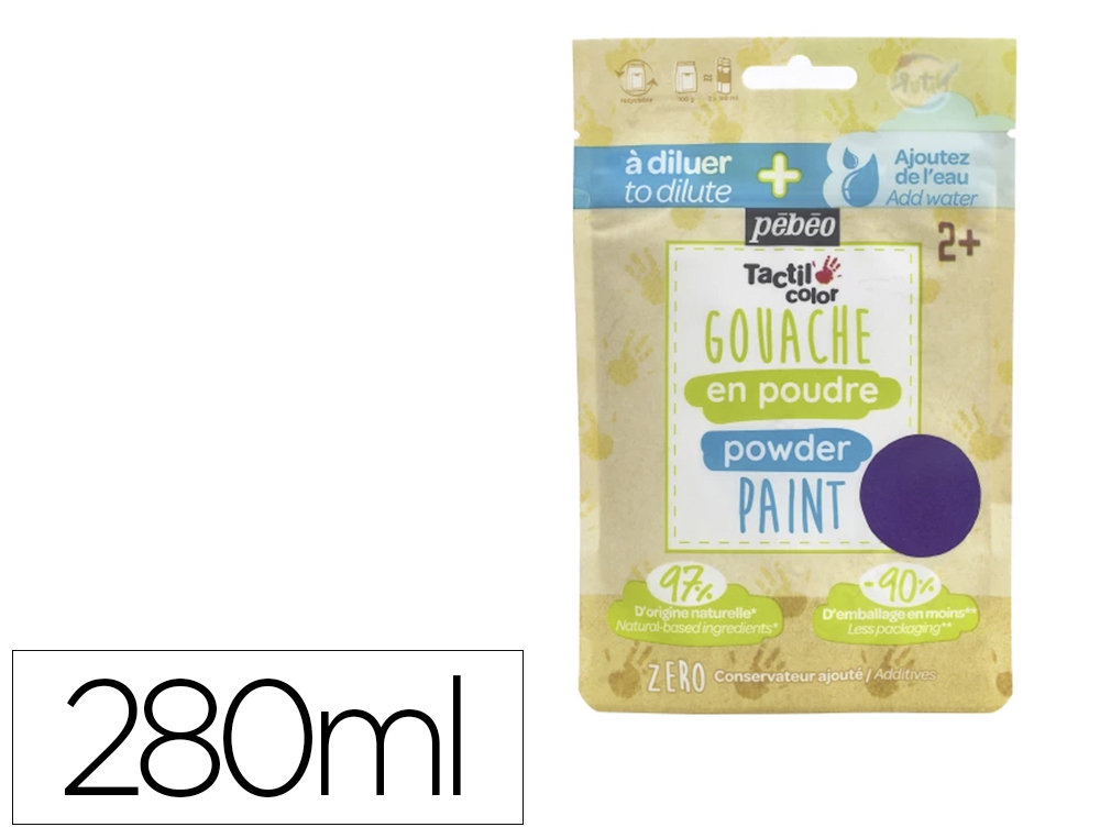 GOUACHE PEBEO TACTILCOLOR POUDRE A DILUER 2 EN 1        GOUACHE DOIGT 280ML GOUACHE   LIQUIDE 500ML COLORIS VIOLET