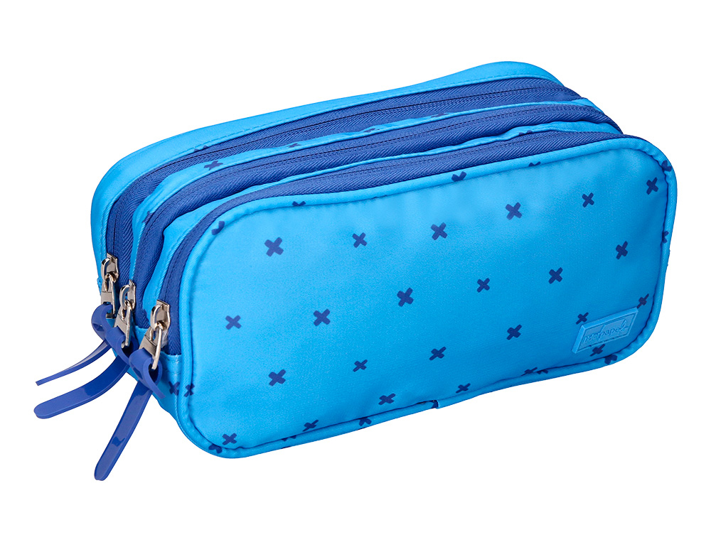 TROUSSE LIDERPAPEL SCOLAIRE 3 COMPARTIMENTS COLORIS BLEU
