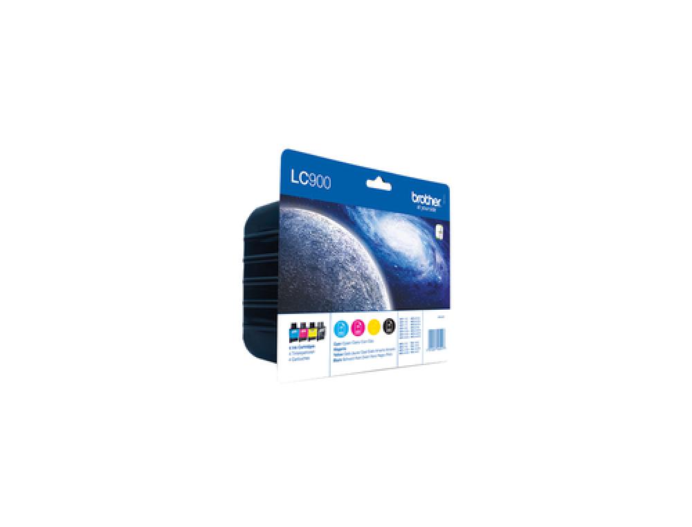 CART.BROTHER LC900 PACK 4CART.Brother Pack de cartouches d?encre : Cyan / Magenta / Jaune / Noir, Rendement standard, En