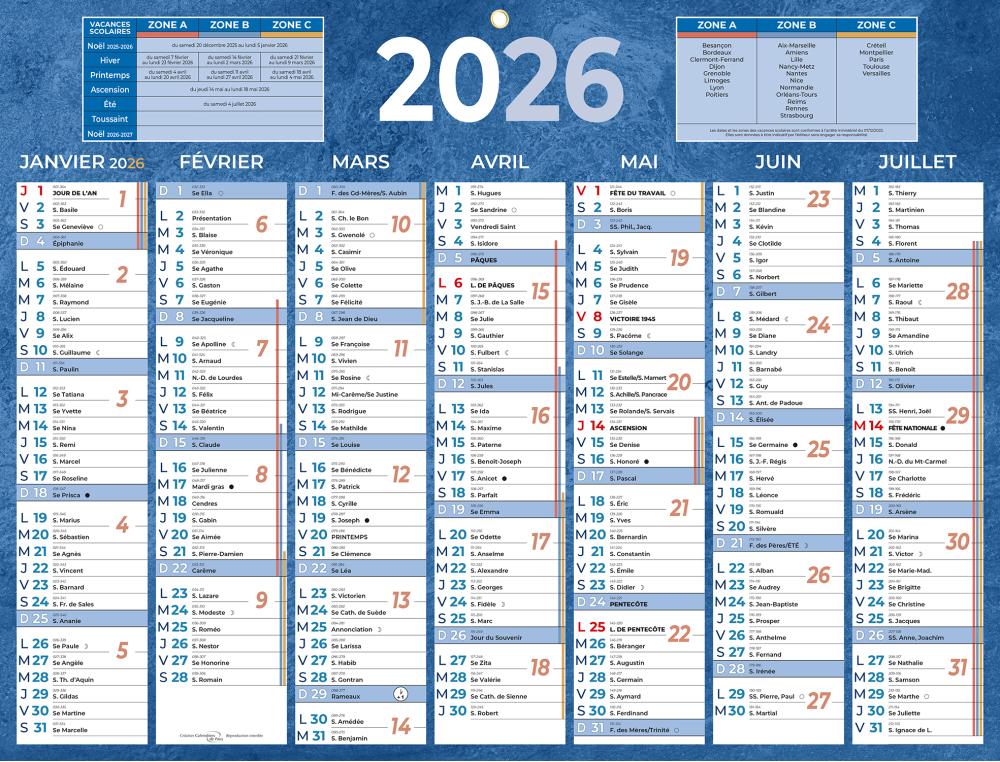 CALENDRIER BANCAIRE BLEU 42X32CM