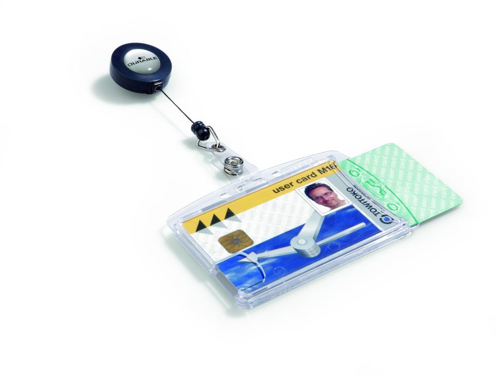BADGE PORTE-CARTES + ENR. B/10BOITE DE 10 KITS PORTE-BADGES POUR 2 CARTES DE SECURITE AVEC ENROULEUR DURABLE